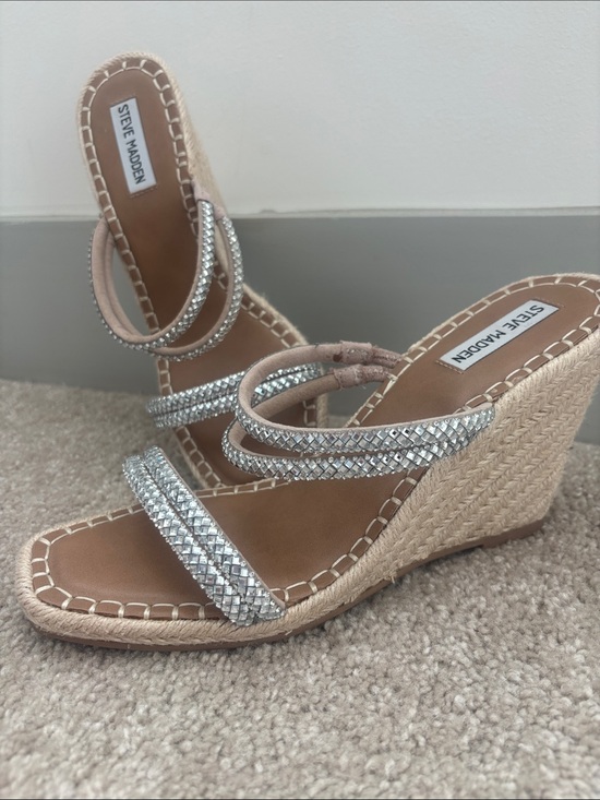 Steve Madden Shoes - Steve Madden Silver Crystal-Strap Espadrille Wedge Sandals